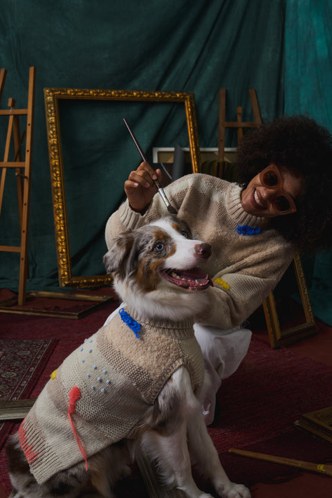 405 Pet Multipe Intarsia knitwear with hand embroidery