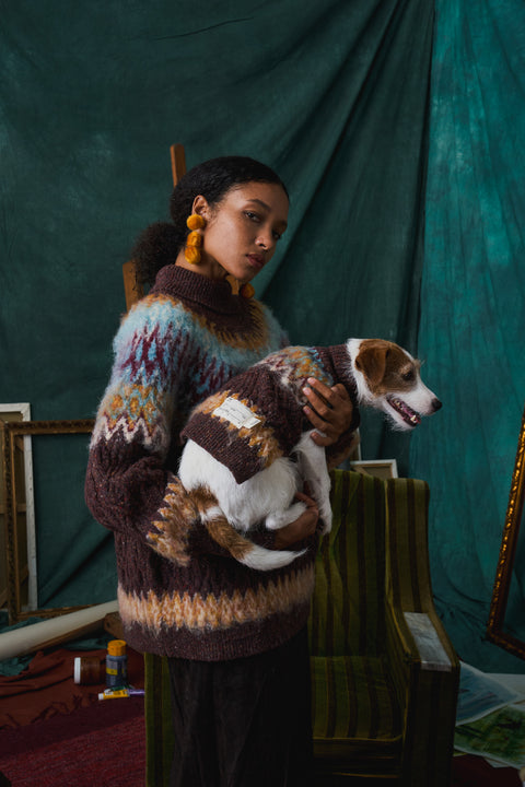 410 Retro Furry Yoke Jacquard Pet Knitwear