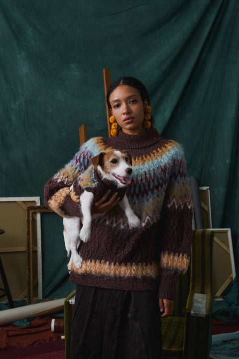 410 Retro Furry Yoke Jacquard Pet Knitwear